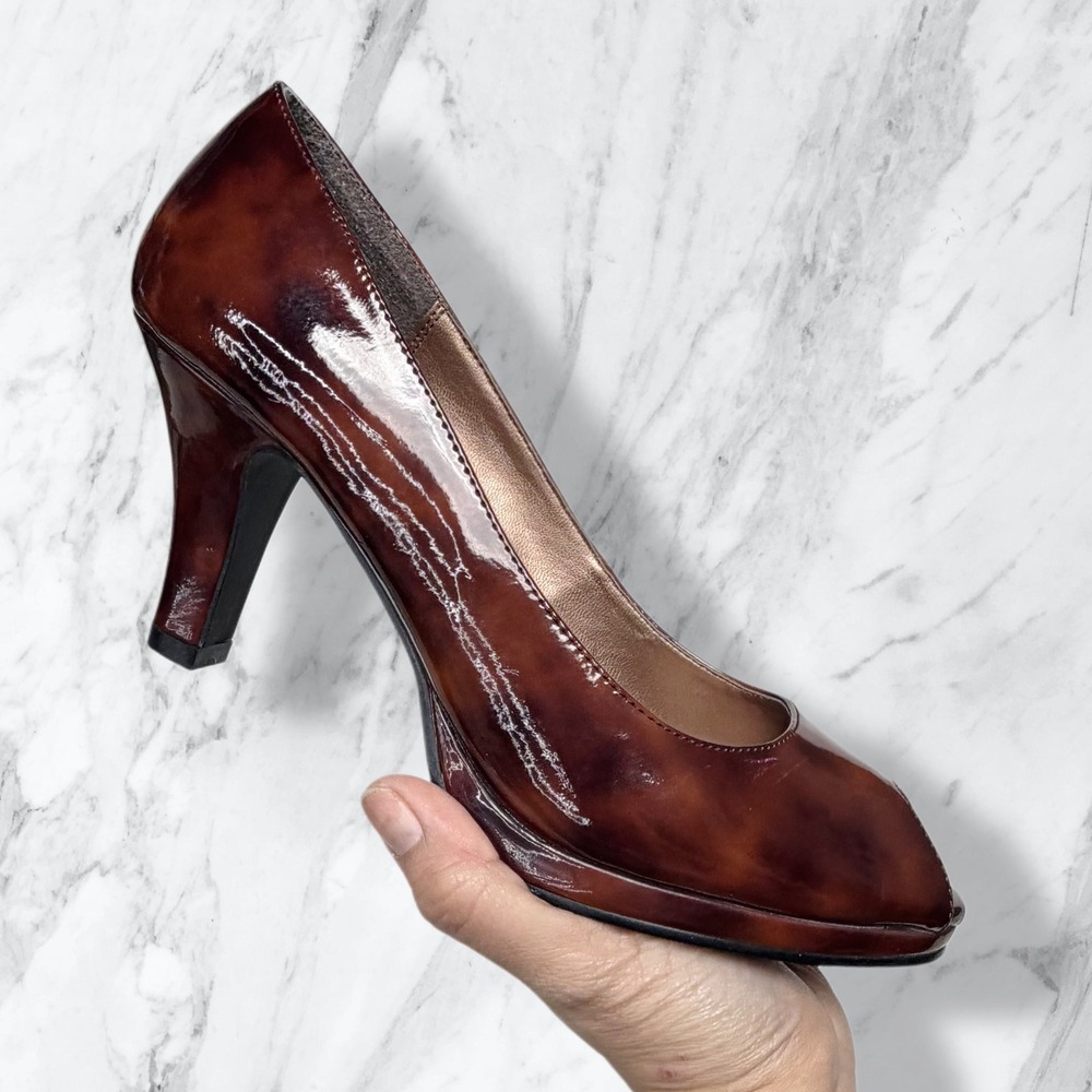 Y2K Candies Brown Tortoise Shell Patent Peep Toe Heels‎ Size 8